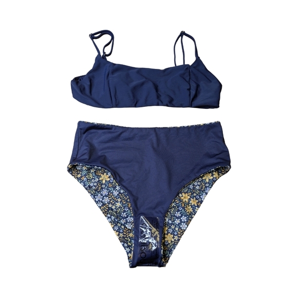 Quintsoul Scoop Neck Solid Blue Top & Floral Highrise Reversible Bottoms Size S - Picture 12 of 15